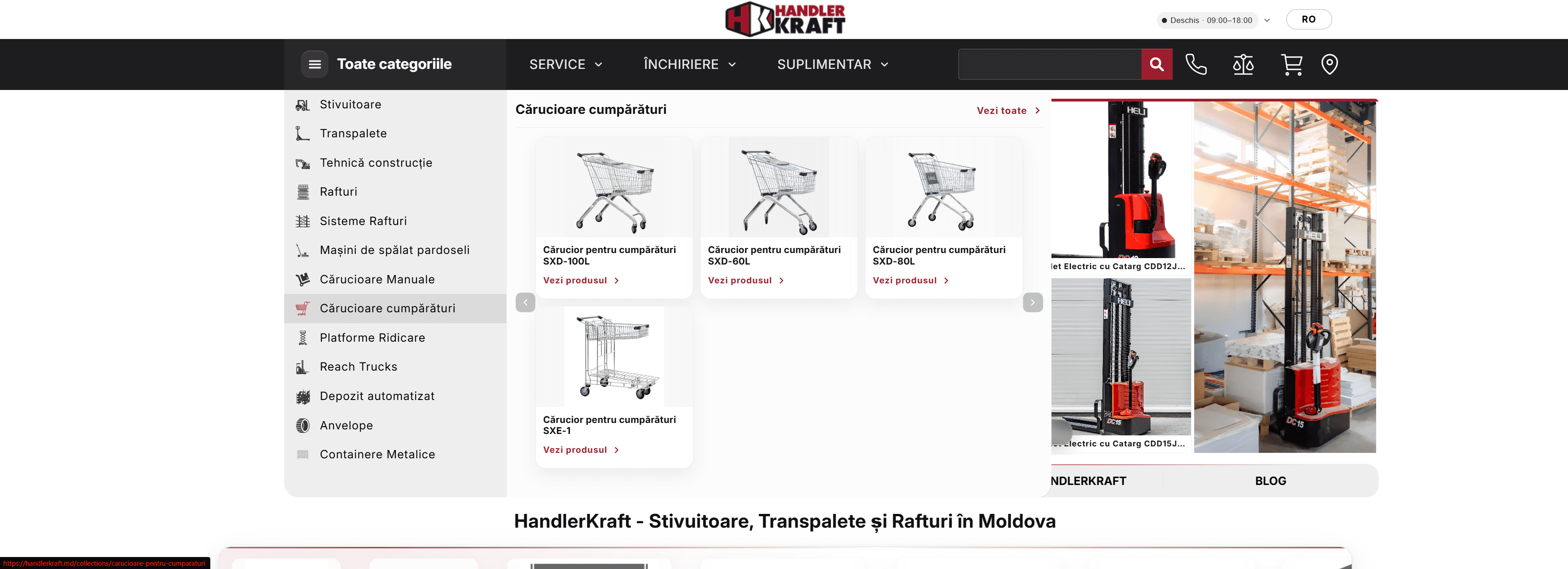 HandlerKraft shopping-cart ('Cărucioare cumpărături') product collection page